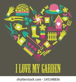 I Love My Garden Card Design. Vector Illustration