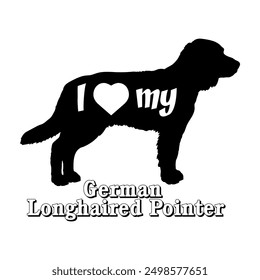 I love my German Longhaired Pointer Dog silhouette dog breeds logo dog monogram vector
