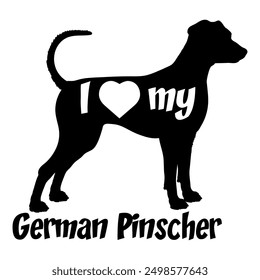 I love my German Pinscher Dog silhouette dog breeds logo dog monogram vector
