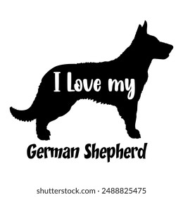 I love my German Shepherd Dog silhouette dog breeds logo dog monogram vector