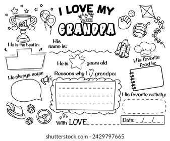 I love my Grandpa. Personalized greetings for Father's Day or Birthday. Kids printable cards.	