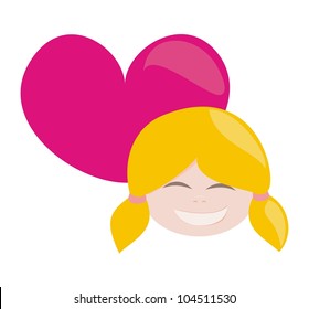 I love my happy blond sweet and lovely little girl with all my heart. Laughing girl with heart isolated on white background valentines vector illustration