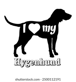 I love my Hygenhund silhouette dog breeds logo dog monogram vector