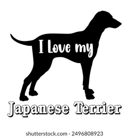 Me encanta mi perro Terrier japonés silueta perro razas logo perro monograma Vector