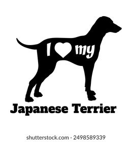 Me encanta mi perro Terrier japonés silueta perro razas logo perro monograma Vector
