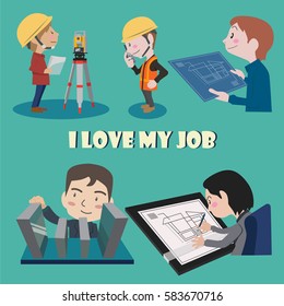 I love my job cartoon character illustration vector set
