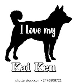 I love my  Kai Ken Dog silhouette dog breeds logo dog monogram vector