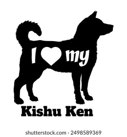 I love my Kishu Ken Dog silhouette dog breeds logo dog monogram vector
