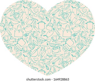 I Love My Kitchen - items & utensils in heart shape