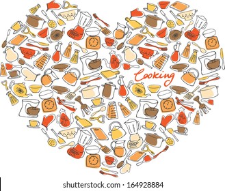 I Love My Kitchen - items & utensils in heart shape