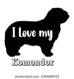 I love my Komondor Dog silhouette dog breeds logo dog monogram vector