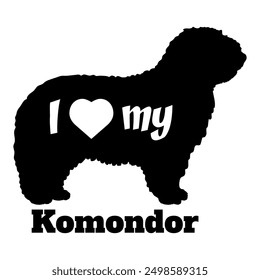 I love my Komondor Dog silhouette dog breeds logo dog monogram vector
