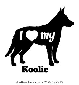 I love my Koolie Dog silhouette dog breeds logo dog monogram vector
