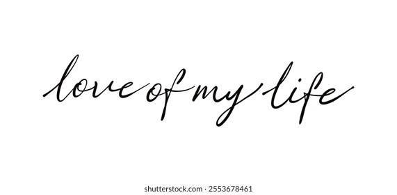 Love of my life card. Hand drawn positive quote for Valentine's Day. Modern brush calligraphy. Isolated on white background