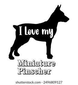 I love my Miniature Pinscher  Dog silhouette dog breeds logo dog monogram vector