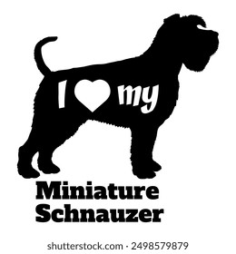 I love my Miniature Schnauzer Dog silhouette dog breeds logo dog monogram vector
