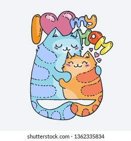 I love my mom. Cute cartoon animal. Vector clip art illustration for children design, cards, prints, coloring books. Grungy kawaii image