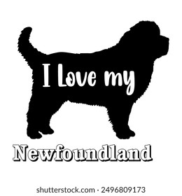 I love my Newfoundland.  Dog silhouette dog breeds logo dog monogram vector