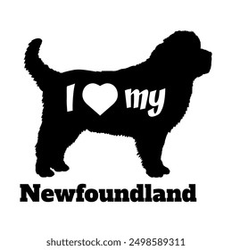 I love my Newfoundland Dog silhouette dog breeds logo dog monogram vector
