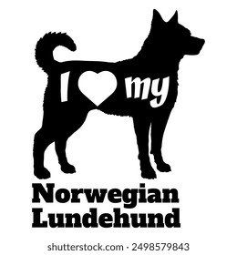 I love my Norwegian Lundehund Dog silhouette dog breeds logo dog monogram vector
