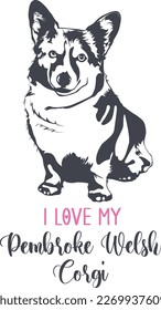 I love my pembroke welsh corgi. Hand drawn positive phrase. Modern brush calligraphy. Hand drawn lettering background. Isolated on white background.