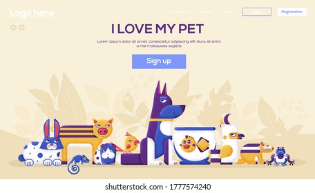 i love my pet flyer, magazines, poster, book cover, banners. invitation cards concept background. Layout illustration modern slider page.  Grain texture and noise effect. Place for text.