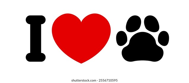 i love my pet, heart shape with dog or cat footprint, i love animal in symbolic inscription concept