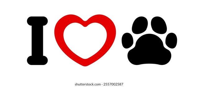 i love my pet, heart shape with dog or cat footprint, i love animal in symbolic inscription concept