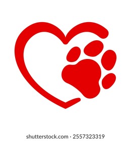 love my pet, heart shape with dog or cat footprint, love animal in symbolic inscription concept