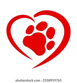 love my pet, heart shape with dog or cat footprint, love animal in symbolic inscription concept