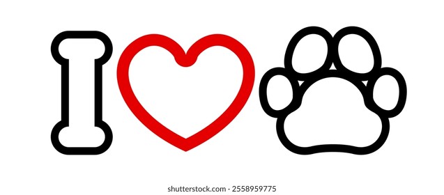 i love my pet, heart shape with dog or cat footprint, i love animal in symbolic inscription concept