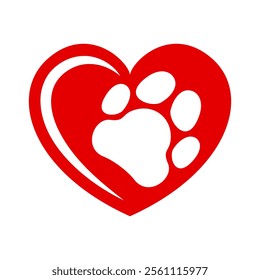 love my pet, heart shape with dog or cat footprint, love animal in symbolic inscription concept