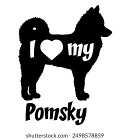 Me encanta mi Vector de monograma de perro de silueta de perro Pomsky