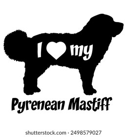 I love my Pyrenean Mastiff Dog silhouette dog breeds logo dog monogram vector