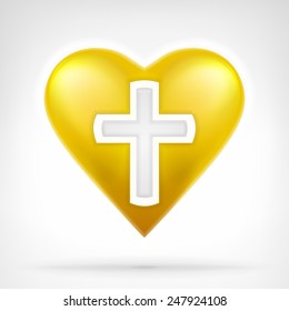 I love my religion concept as snowflake on golden heart icon design isolated vector illustration on white background 