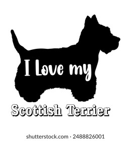 Me encanta mi perro de silueta de perro Terrier escocés razas logo perro monograma Vector