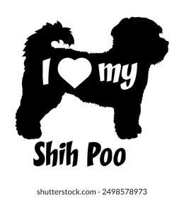 Me encanta mi Shih Poo perro silueta perro razas logo perro monograma Vector