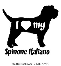 I love my Spinone Italiano Dog silhouette dog breeds logo dog monogram vector