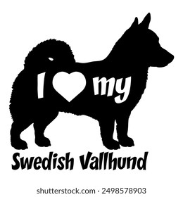 I love my Swedish Vallhund. Dog silhouette dog breeds logo dog monogram vector