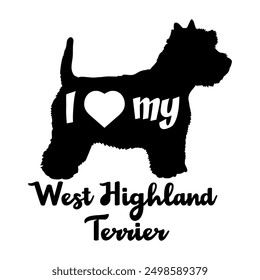 I love my West Highland White Terrier Dog silhouette dog breeds logo dog monogram vector
