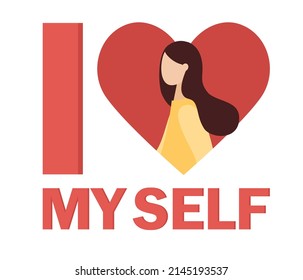 I Love Myself Icon. Love Yourself, Self Care, In Love Concept.Vector Flat Illustration