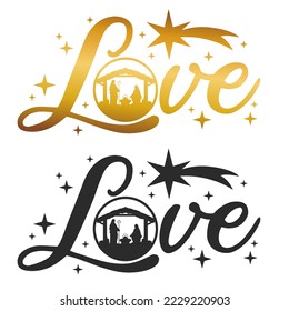 Love Nativity Scene Silhouette. Holidays Christmas Religion. Holly Night Characters. Cut File Design. Vector Clip Art. svg