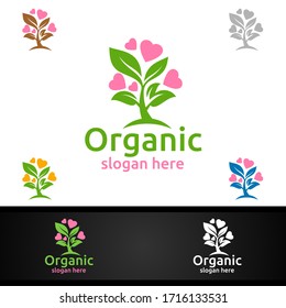 Love Natural and Organic Logo design template for Herbal, Ecology, Health, Yoga, Food, or Farm Concept