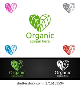 Love Natural and Organic Logo design template for Herbal, Ecology, Health, Yoga, Food, or Farm Concept