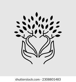 Love nature creative logo design template. Simple green leaf and heart shape symbol.