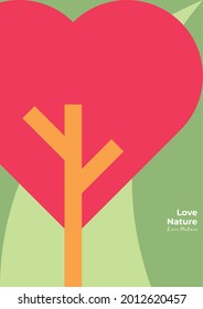 Liebende Natur, Herzbaum. Einfaches Hintergrundbild, Vektorgrafik-Flachstil. Geeignet für Poster, Decken, Web, Social Banner oder Flyer