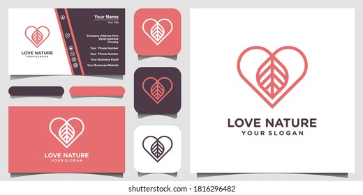 love nature Logo designs Template. leaf combined with heart sign.