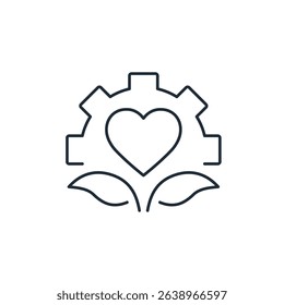 Love, nature, modern technologies.Careful attitude.Vector linear icon, illustration isolated on white background.
