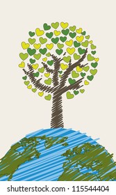 love nature with tree and planet, drawing. vector illustration
