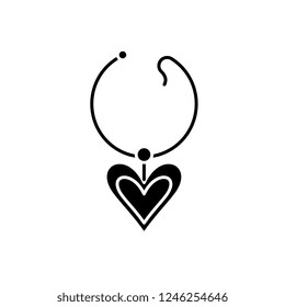 Love necklace black icon, vector sign on isolated background. Love necklace concept symbol, illustration 